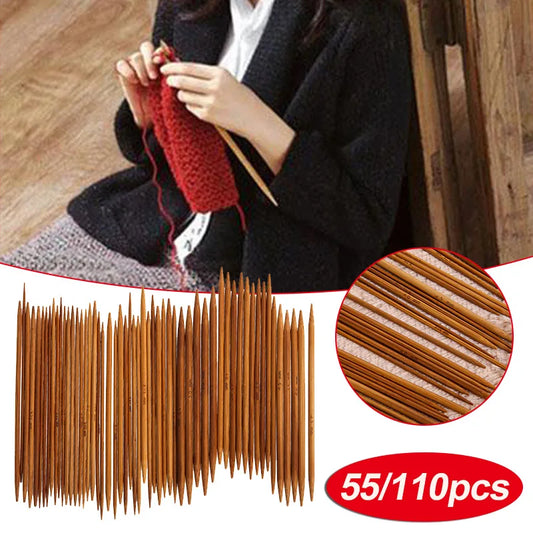 55/110pcs 11Sizes 13cm Bamboo Knitting Needles Crochet Hooks Double Pointed Carbonized Bamboo Needles Sweater Weave Craft