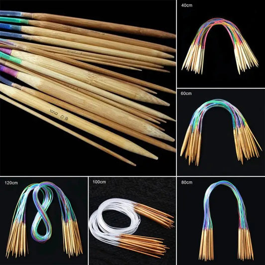 18 pcs Knitting Needles Multicolor Tube 40-120cm Bamboo Circular Crochet Knitting Needles Set Sewing Needles #105