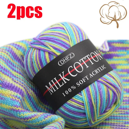 2pcs X 50g Milk Cotton Yarn Double Knitting Crochet Soft Baby Cotton Wool Yarn Hand Knitted Yarn DIY Craft Knit