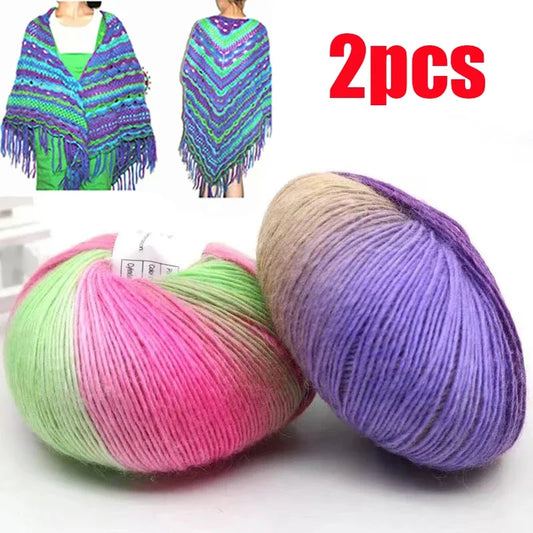 2pcs Cashmere Yarn Knitted Chunky Hand-Woven Woolen Rainbow Colorful Knitting Scores