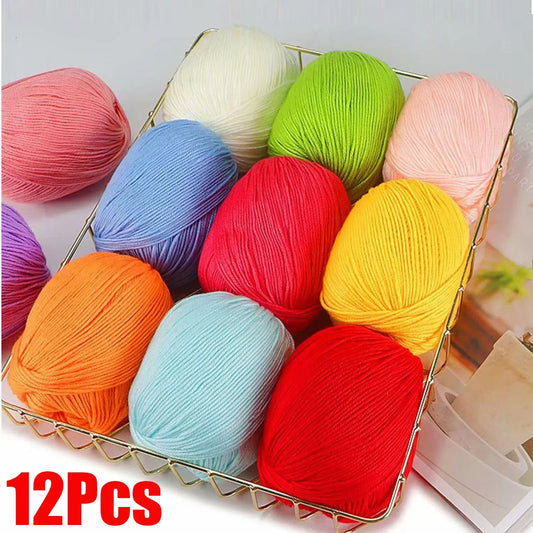 12pcs Wholesale Yarn Milk Fiber Cotton Yarn for Knitting Baby Clothing Doll 5 Trands Using Crochet 12mm Needle