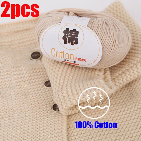 2pcs Newest 100% Cotton Yarn for Knitting Soft Combed Thread Crochet Yarn Hand Knitting Colorful Organic Yarn